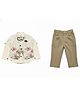 CRUNCHY NACHOS Jacquard Woven Full Sleeves Solid Shirt & Trousers Set With Floral Printed  Vest & Bow - Brown