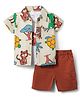 WOW Clothes Cotton Woven Half Sleeves Shirt & Shorts Set with Jungle Print & Inner Tee - Rust