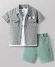 WOW Clothes Cotton Woven Half Sleeves Checks Shirt & Shorts Set with Inner Tee - Green