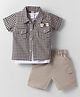 WOW Clothes Cotton Woven Half Sleeves Checks Shirt & Shorts Set with Inner Tee - Beige