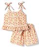 WOW Clothes Cotton Knit Sleeveless Top & Shorts Co-ord Set with Floral Print - Red
