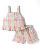 WOW Clothes Cotton Woven Sleeveless Checks Top & Shorts Co-ord Set - Peach