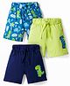 Doodle Poodle 100% Cotton Single Jersey Knit Knee Length Shorts With Dino Print Pack of 3 - Limegreen & Navy Blue