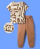 OLLINGTON ST. Cotton Knit Half Sleeves Printed T-Shirt & Joggers Set - Multicolour & Brown