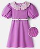 Hola Bonita Knit Half Puffed Sleeves Textured Dress with Belt - Lilac