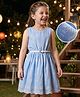 Hola Bonita Cotton Woven Sleeveless Schiffili Dress with Belt & Embroidery - Blue