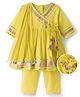 EARTHY TOUCH Cotton Woven Half Sleeves Kurta Palazzo Set With Dupatta With Lace Detailing - Light Yellow