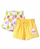 Doodle Poodle 100% Cotton Knit Knee Length Hearts & Teddy Bear Printed Shorts Pack Of 2 - White & Yellow
