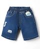 Little Kangaroos 100% Cotton Knee Length Denim Shorts With Beach Theme Embroidery - Navy Blue