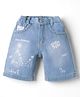 Little Kangaroos 100% Cotton Denim Knee Length Shorts With Beach Theme Print - Light Blue