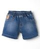 Little Kangaroos 100% Cotton Knee Length Solid Denim Shorts With Patch - Blue