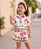 Little Kangaroos Woven Half Sleeves Top & Shorts Co-ord Set With Floral Print - Pink