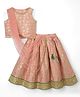 EARTHY TOUCH Woven Sleeveless Lehenga Choli Set with Floral Foil Print & Dupatta - Peach