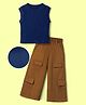 OLLINGTON ST. Rib Lycra Knit Sleeveless Top & Woven Twill Culottes Set - Navy & Brown
