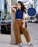 OLLINGTON ST. Rib Lycra Knit Sleeveless Top & Woven Twill Culottes Set - Navy & Brown