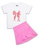 Plan B Cotton Knit Half Sleeves Bow Printed Tee & Skort Set - Off White