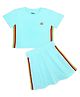 Plan B Cotton Knit Half Sleeves Rainbow Printed & Taped Tee & Skort Set - Light/Sky Blue