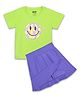 Plan B Cotton Knit Half Sleeves Disco Ball Printed & Skort Set - Limegreen