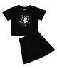 Plan B Cotton Knit Half Sleeves Star Foil Printed & Skort Set - Black