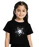 Plan B Cotton Knit Half Sleeves Star Printed Crop Tee - Black