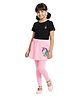 Plan B Cotton Knit Half Sleeves  Solid Tee & Unicorn Printed Skegging Set - Baby Pink