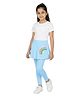 Plan B Cotton Knit Half Sleeves  Solid Tee & Rainbow Printed Skegging Set - Sky Blue