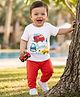 Doodle Poodle 100% Cotton Single Jersey Knit Half Sleeves T-Shirt & Lounge Pant Set with Vehicle Print - White & Red