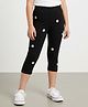 Kiddopanti Cotton Spandex Knit Stone Embellished Floral Printed Capri Leggings - Black