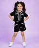 Kiddopanti Rayon Woven Half Sleeves RicRac Lace Detailed Beads Embellished Floral Applique Detailed Top & Shorts Set - Black