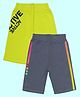 Kiddopanti Cotton Spandex Knit Pack Of 2 Tape Detailed & Active Text Printed Cycling Shorts - Steel Grey & Neon Green