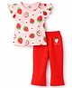 Doodle Poodle 100% Cotton Knit Sleeveless Strawberry & Floral Printed Top & Pant Set - Red