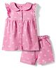 Honeyhap Premium 100% Cotton Knit Frill Sleeves Co-ords T-Shirt & Shorts Night Suit with Bow Print & Bio Finish - Bonbon