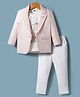 Dapper Dudes Woven Full Sleeves Men On Motorcycle Embroidered Blazer With Typographic Tee & Pant Set - Pink