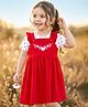 Babyhug Single Jersey Knit Half Sleeves Floral Embroidered Frock with Heart Printed Inner Tee - Red  & White