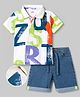 OLLINGTON ST. Sinker Knit Half Sleeves Polo T-Shirt & Shorts With Alphabet Print - Multicolor