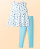 Babyhug Single Jersey Knit Sleeveless Top & Leggings Set With Polka Dot Print - White & Blue