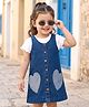 Babyhug Woven Denim Frock & Half Sleeves Inner Tee With Heart Patch - Blue