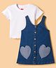 Babyhug Woven Denim Frock & Half Sleeves Inner Tee With Heart Patch - Blue
