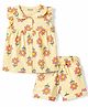 Honeyhap Premium 100% Cotton Knit With Bio Finish Sleeveless Top & Shorts Co-ord Set with Floral Print - Pastel Yellow