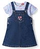 Babyhug Denim Woven Frock & Half Sleeves Inner Tee With Floral Print & Embroidery - Blue