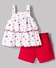 Babyhug Single Jersey Knit Sleeveless Floral Printed Top & Shorts Set - Red & White