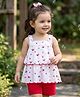 Babyhug Single Jersey Knit Sleeveless Floral Printed Top & Shorts Set - Red & White