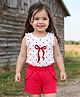 Babyhug Cotton Knit Sleeveless Hearts Printed & Bow Embroidered Top & Shorts Set - White & Red