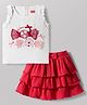 Babyhug Single Jersey Knit Sleeveless Top & Layered Skirt Set with Bow Applique - Red & White