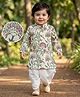 EARTHY TOUCH Cotton Woven Full Sleeves Kurta Dhoti Set With Floral Print - Off White