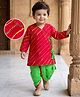 EARTHY TOUCH Cotton Woven Full Sleeves Striped Dhoti Kurta Set - Green & Red