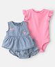 Carter's Knit Sleeveless Top & Shorts with Onesie Cherry & Heart Embroidery - Pink & Blue