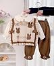 Little Surprise Box Blended Woven Full Sleeves Bunny Designed Winter Shirt & Pant Set With Vest - Cream