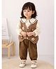 Little Surprise Box Blended Knit Full Sleeves Floral Designed Winter Shirt & Pant Set With Vest - Brown