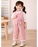 Little Surprise Box Blended Woven Full Sleeves Solid Shirt & Pant With Bow Applique Detailed Jacket Set - Pink
